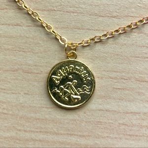 NWT Handmade Aquarius Zodiac Gold Coin Necklace